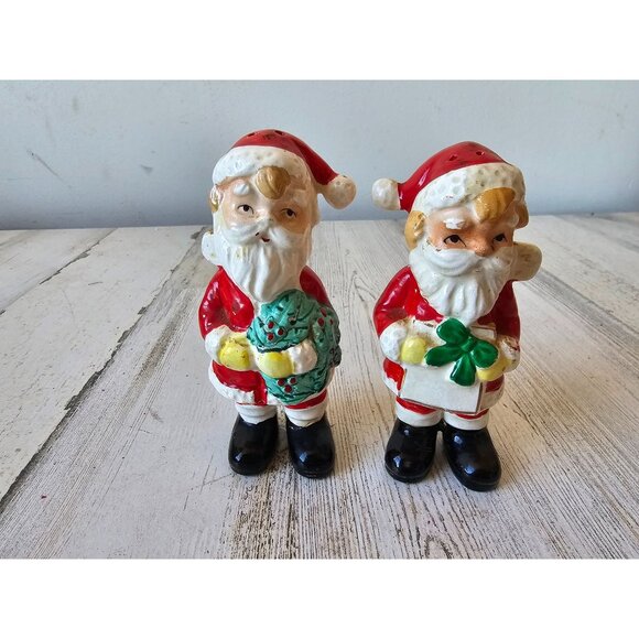 Vintage Japan Xmas Santa salt pepper shaker ceramic present red decor - Picture 1 of 13